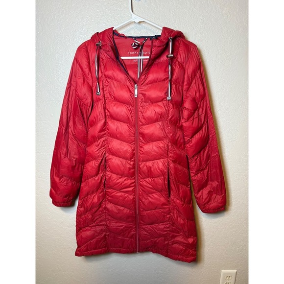 Tommy Hilfiger Packable Lightweight Premium Down Blend Puffer Coat Red Small - Picture 1 of 5